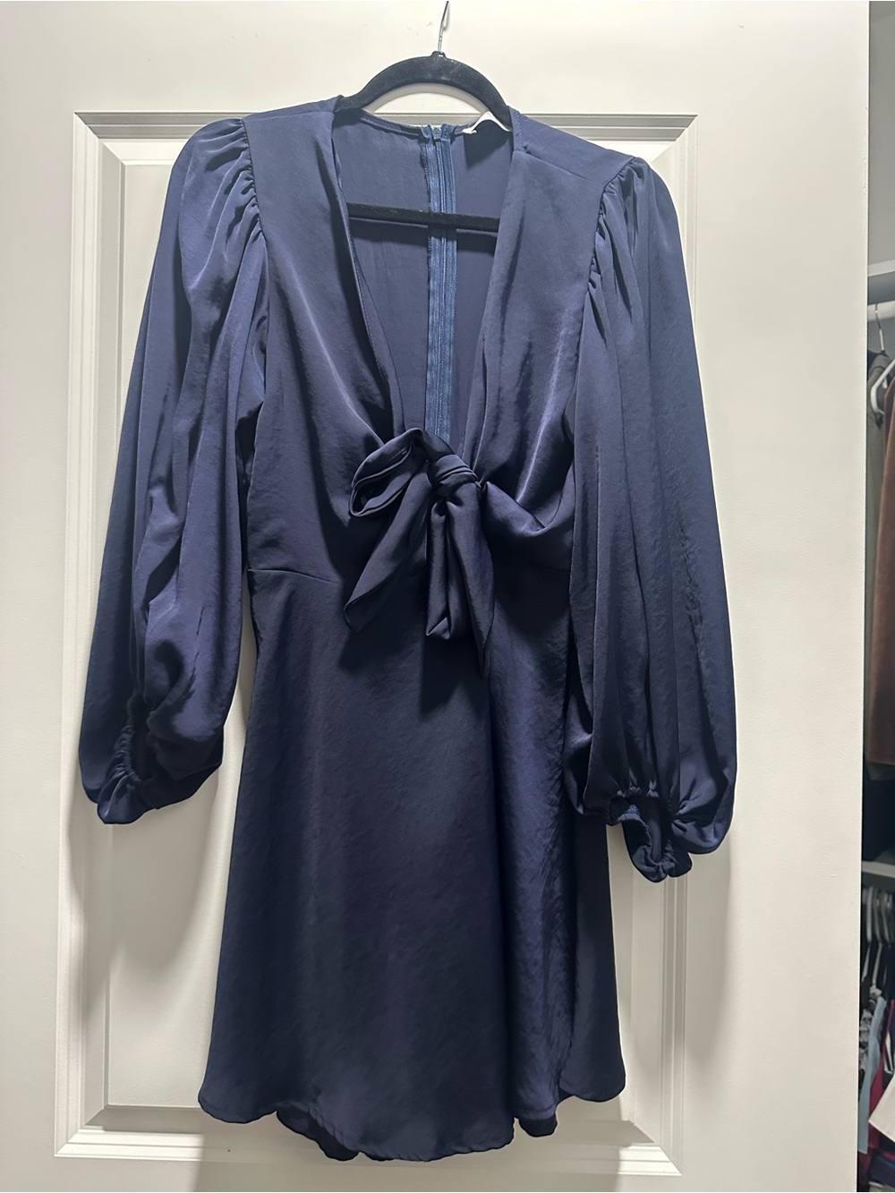 American Threads Navy Satin Tie-Front V-Neck Dress Tunic